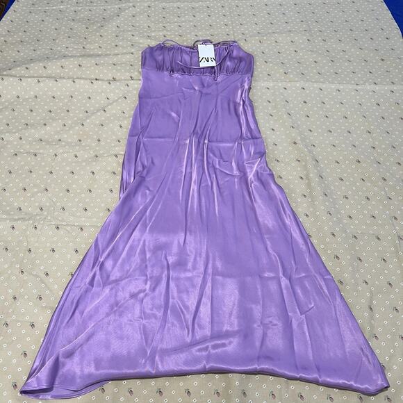 Zara Dress Womens Medium Purple Satin Slip Strappy Long Maxi Evening Gown - Picture 2 of 7